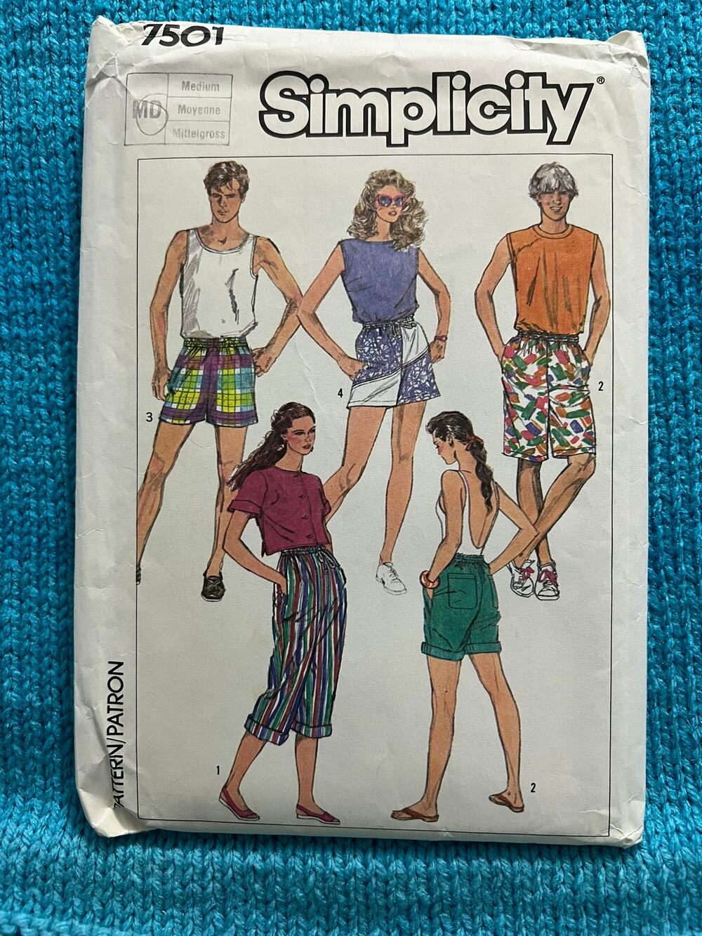 Simplicity 7501 Sewing pattern unisex shorts pants 1980s size medium
